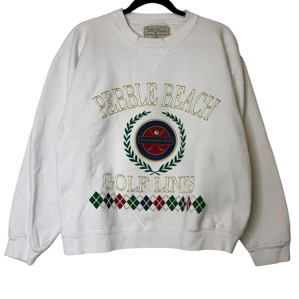 Vintage Pebble Beach Sweatshirt Sz S White Crewneck Pullover Sweater Galt Sand